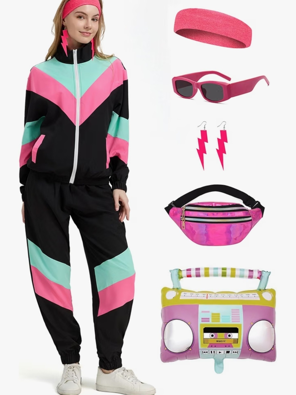 80s Tracksuit for Women Retro Windbreaker Outfit 90s Color Block Sportswear Set